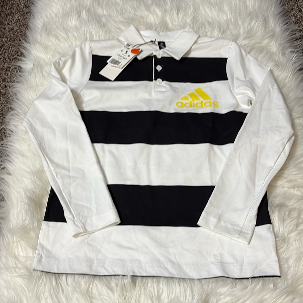 NWT Adidas Boys Youth Long Sleeve Rugby Golf Polo Size S in 100% Cotton